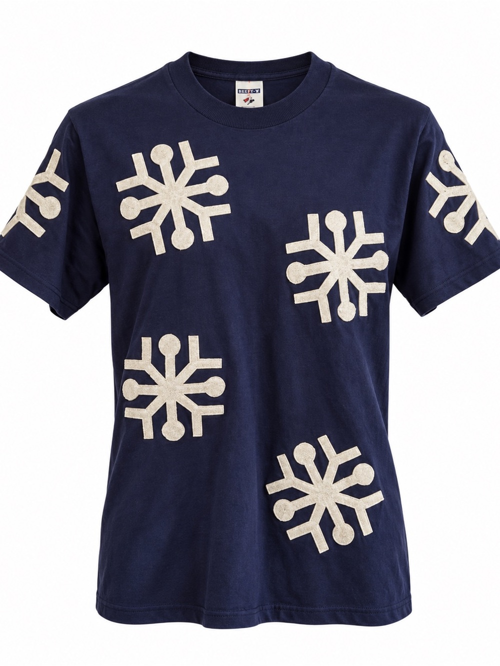 Unisex Jerzees Heavy Weight Cotton Blend Navy White Snowflake T-Shirt Size Med